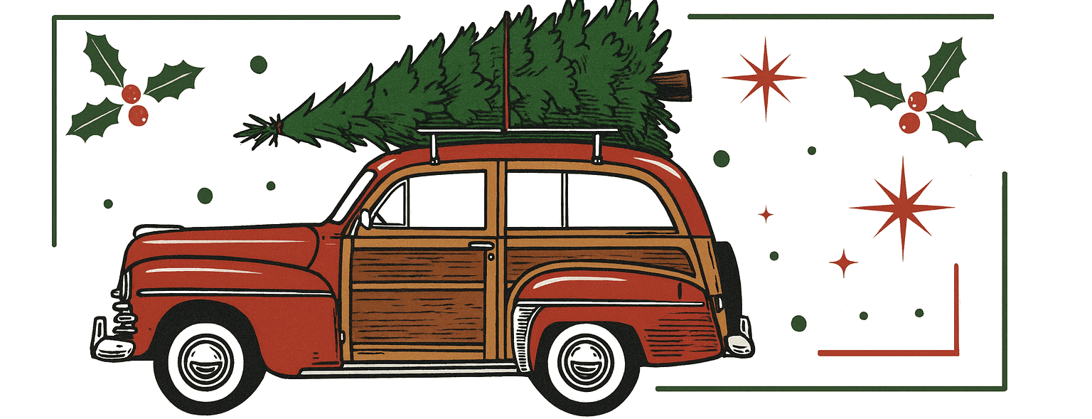 Vintage Christmas woody wagon - Holiday door refinishing special